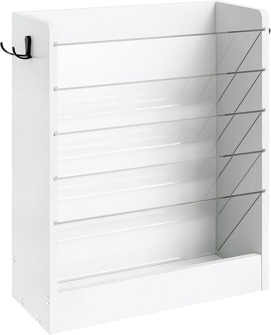 Wall File Holder, 6-Tier File Organizer, Office Supplies Storage Rack, Versatile Desktop Organizer, with Detachable Shelves, with Side Hooks, for Living Room, Study, Home Office, White MWJ02WB by Choezon