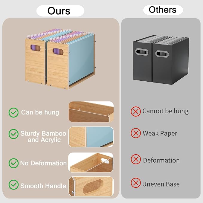 Sbanmao Acrylic Wall File Organizer, Hanging File Folder Organizer with Handle, Bamboo File Box File Crate Storage Box, Portable Filing Organizer for Home Office Classroom (Letter Size, 2 Pack) - Image 4