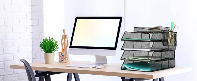 EXERZ Paper Trays Stackable 6pcs including 4 x Sorters, 1 x Top Tray,1 x Side Basket - Metal Desk Organiser/File Holder - Office, School - Image 8