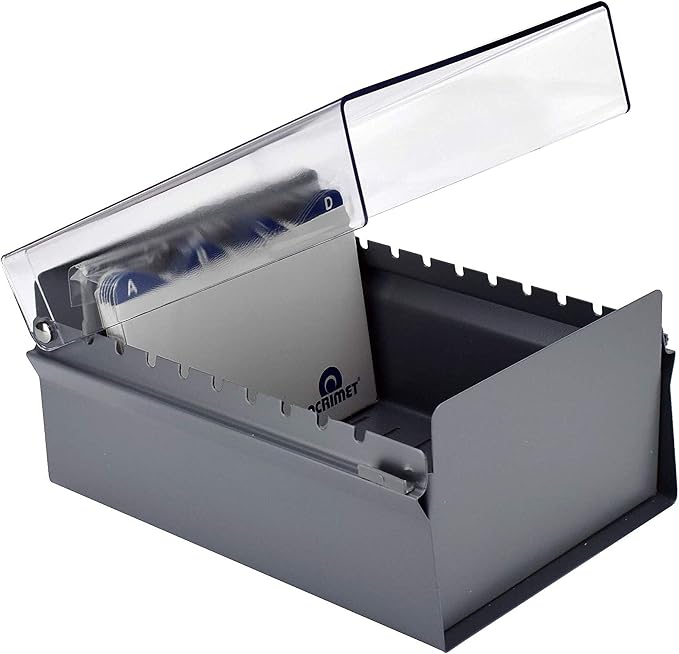 Acrimet 4 x 6 Card File Holder Organizer Box Metal Base Heavy Duty (AZ Index Cards and Divider Included) (Gray Color with Clear Crystal Plastic Lid Cover) | With A-Z Index & Non-Slip - Image 3