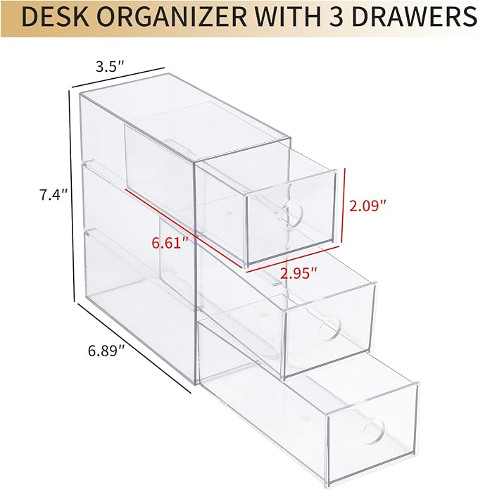 Clear Desk Drawers Organizer, 4 Pack, 12 Drawers, Plastic | For Home Office Supplies, Marker Pen, Art Crafts, Crayons, Coffee Pods, Makeup, For Bathroom, Kitchen, Pantry, Coffee Bar - Image 2