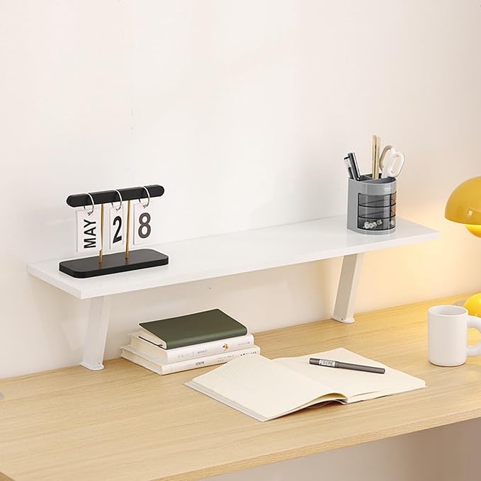 31.5x7.8in Clamp on Desk Shelf, Adjustable Desktop Organizer Extension Bookshelf Above Storage Rack Accessories for Home Office Organization White - Image 4