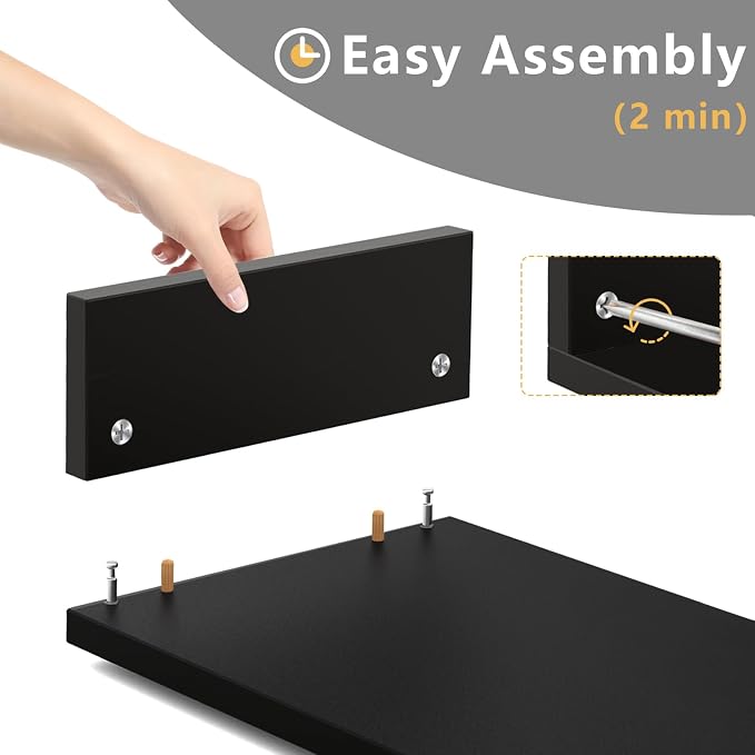 TAVR Monitor Stand Riser, Office Desktop Organizer Stand for 2 Monitors | Adjustable Length and Angle 3 Shelf, Extra Long Multifunctional Wooden Stand up to 43.3" fit Computer, Laptop, TV, Black - Image 7