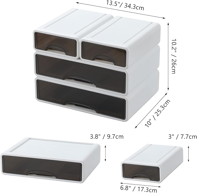 White Desktop Drawer Organizer Unit for Office Paper and Supplies | White, 2 Large & 2 Small Drawers, Plastic Desk Organizer with Mini Drawers, Makeup Organizer, Kitchen Countertop Organizer - Image 3