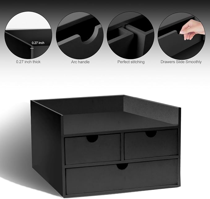 Charmewooden Desk Organizer with Drawers Countertop Drawers Organizer Tabletop Storage Organization Box Home Office Workspace Bathroom Toiletries Supplies (black with shelf) - Image 6