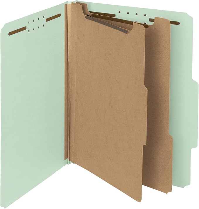 Smead 100% Recycled Pressboard Classification File Folder, 2 Dividers, 2" Expansion, Letter Size, Gray/Green, 10 per Box (14023) - Image 2