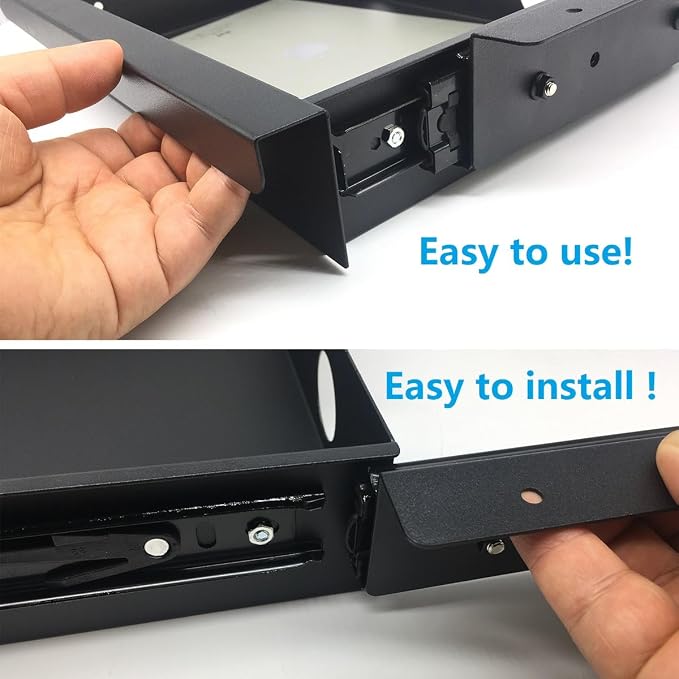 Under Desk Mounted Sliding Pull-out Drawer, W 15.3" x D 8.8" | Storage Organizer for Sit Stand Workstation, Metal, Black (Medium) - Image 4