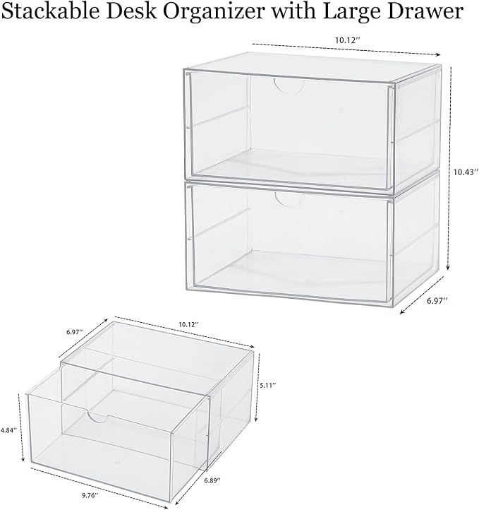 Clear Plastic Drawer Organizer, 2 Pack, 2 Drawers | Stackable, For Office Supplies, For Marker Pen, For Art Crafts & Stationery, For Coffee Pods - Image 3