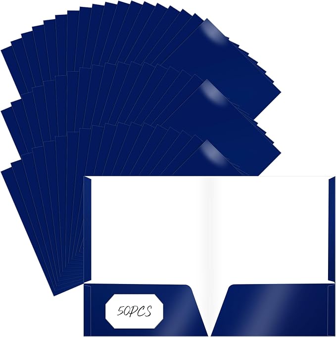 Jutom 50 Pcs 2 Pocket Glossy Paper Folders Glossy Paper Laminated Portfolios, Letter Size, Presentation Folders with Pockets for Office Teacher Worker Supplies(Blue Color) by Jutom
