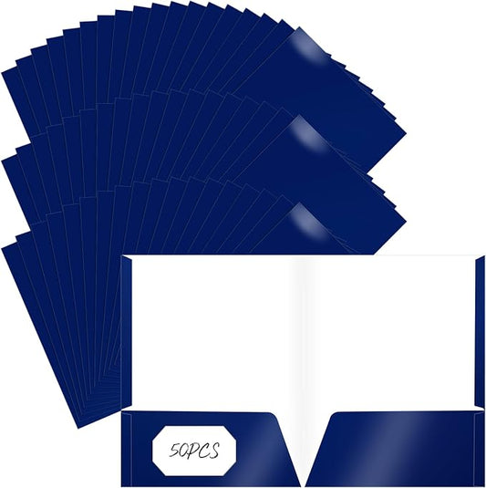 Jutom 50 Pcs 2 Pocket Glossy Paper Folders Glossy Paper Laminated Portfolios, Letter Size, Presentation Folders with Pockets for Office Teacher Worker Supplies(Blue Color) by Jutom