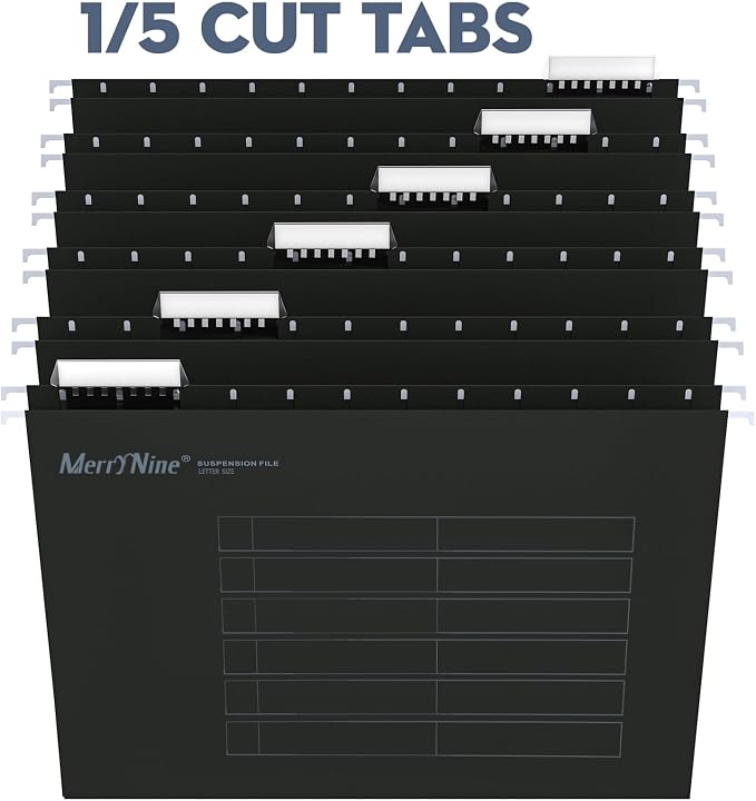 MerryNine Hanging File Folders Letter Size with 1/5-Cut Tabs | 72 Pack, Black, Folders Organizer, for Office School Home, for Bulky Files, Filing Cabinets - Image 3