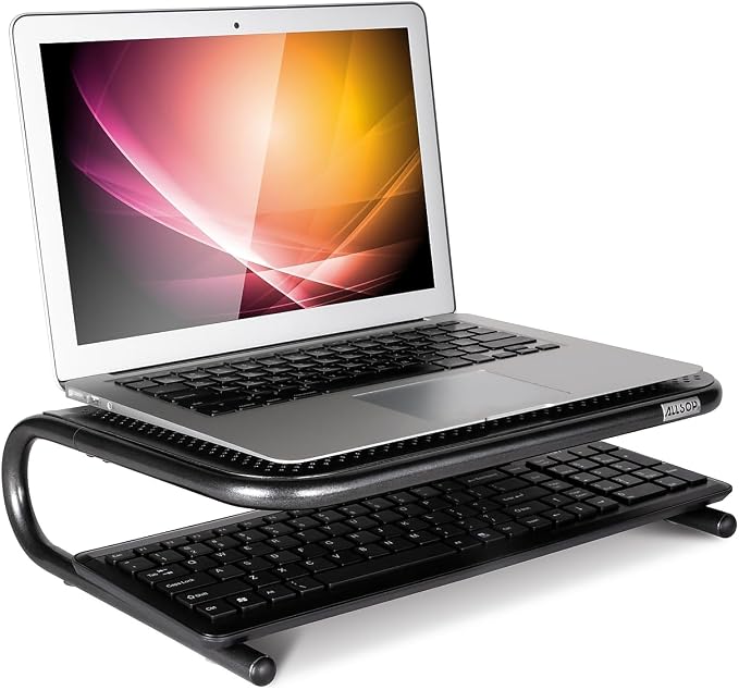 Allsop Metal Art Jr. Monitor Stand, 14-Inch Wide Platform Holds 40 lbs with Keyboard Storage Space - Pearl Black, 2 Pack - Image 5