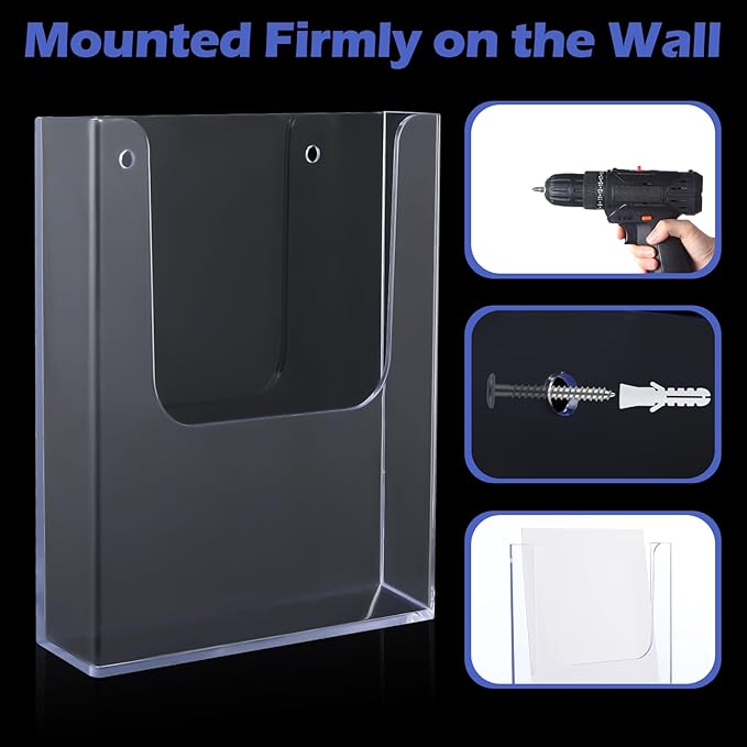 Ripeng 8 Pack Brochure Holder Wall Mount 8.5 x 11 Inch Clear Flyer Stand Acrylic Magazine Booklet Display Stand Plastic File Mail Literature Pamphlet Holder for Paper Organizer Rack Display - Image 4