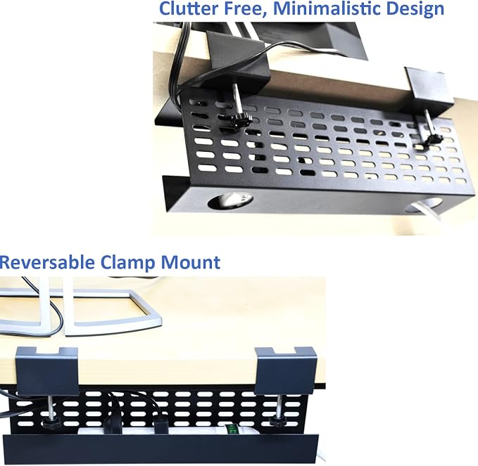 AEONS Under Desk Cable Management Tray Black Horizontal 16-inch Under Desk Removable C Clamp Mount Computer Cord Raceway and Modesty Panel - Image 4