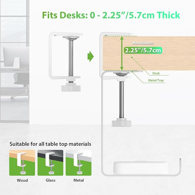 KEEGH 16 in Under Desk Cable Management Tray, Capacity Cable Tary, 3 Pack | No Drill Clamp Mount, Heavy Metal, Cord Management Tray for Home Office, Gaming Desk, Standing Desk, White - Image 7