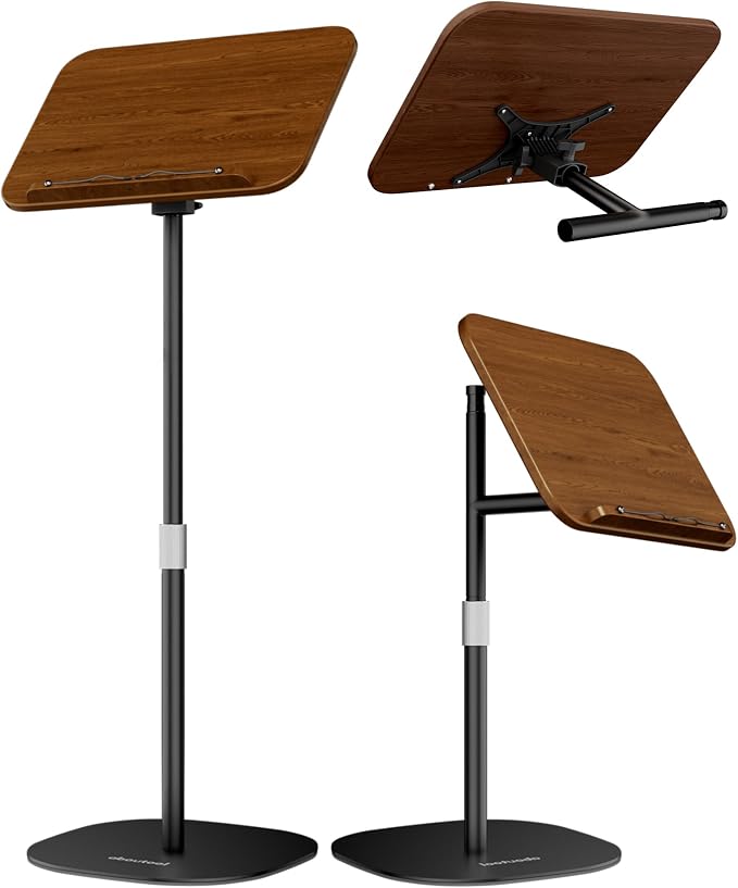 aboutool 2 in 1 Dual-use Floor Book Stand & Desktop Book Stand,Height Adjustable from 33-63in, Adjustable Book Holder with Elastic Page Clips for Music Scores, Recipe, Tablet, Laptop by aboutool
