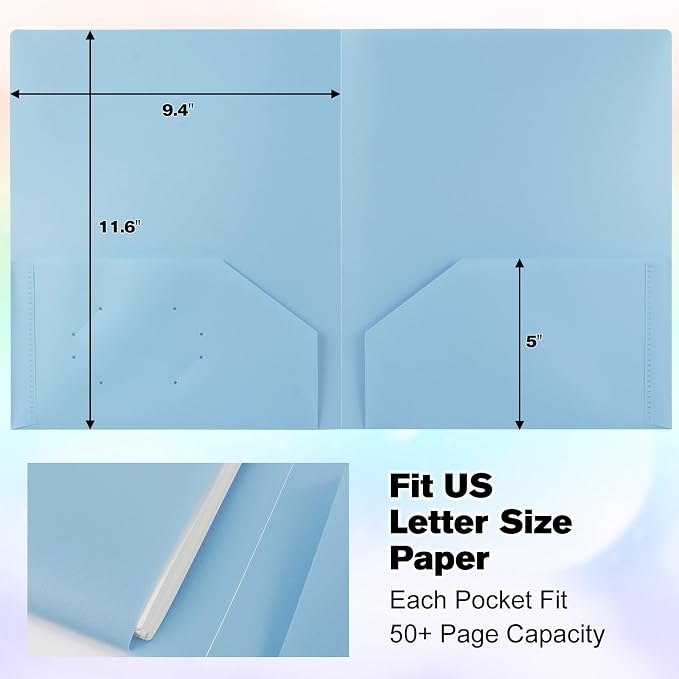 Plastic Folders with Pockets,2-Pocket Pastel Folders Holds US Letter Size Paper for School/Office/Home, 6 Packs - Image 5