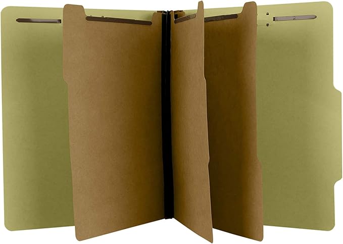 The File King Three Divider Pressboard Classification Pale Green File Folder - Letter Size | Box of 10 | 2/5 ROC Top Tab | 3” Expansion | Eight 2-Inch Fastener Prongs | Made in USA by TheFileKing