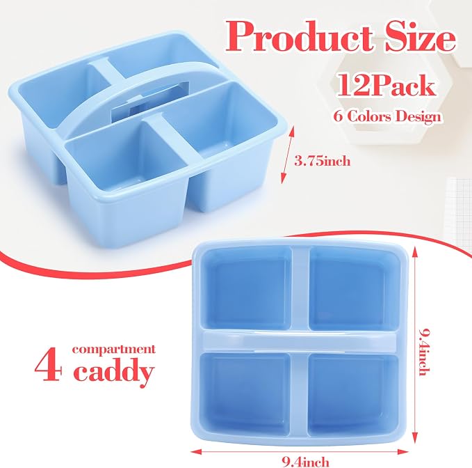 Lineshading 12 Pack Plastic Classroom Caddy - 4 Compartment Organizer Boho Color Table Caddy with Handles for School Home Office Supplies - Image 2