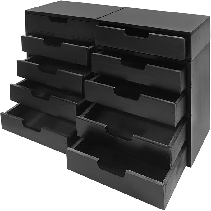 4-Pack Modern Wood Desktop Storage Organizer, 4 Drawer Organizer Library Card Catalog Cabinet, Vintage Wooden Storage Box Apothecary Cabinet for Offices Home School Medicine (Black) - Image 5