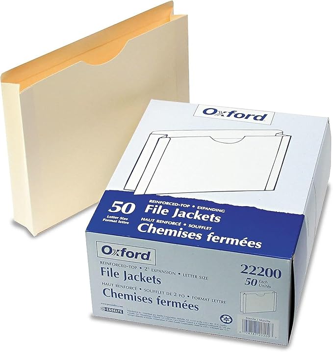 Pendaflex File Jackets, Letter Size, Manila, 2" Expansion, Reinforced Straight-Cut Tabs with Thumb Cut, 50 per Box (22200EE), Beige - Image 2