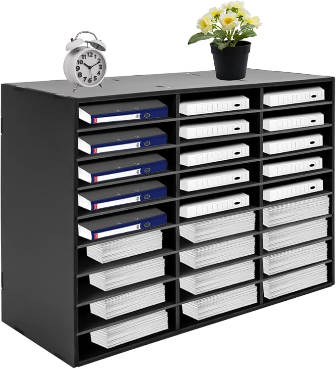 Literature Organizer - 27 Slots Compartments Desktop File Sorter,W31xH21IN Mail Center & Paper Storage Cabinet for Home, School & Office (Black) by Unknown