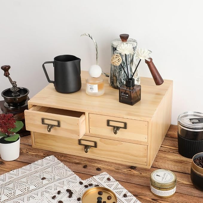 Wooden Drawers Apothecary Cabinet Wood Desktop Organizer Box | Vintage Wooden Storage Box for Apothecary Drawers, Countertop Organizer with Drawer for Library Card Catalog Cabinet - Image 5