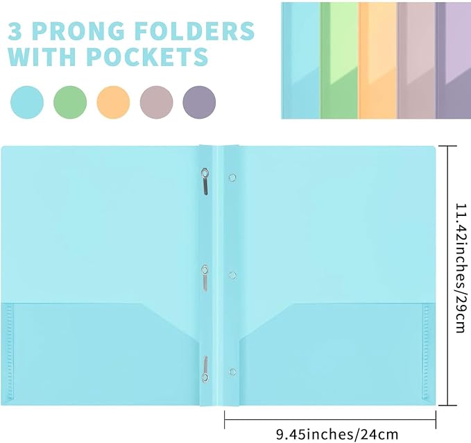 50 Pcs Cute Plastic Folders with Pockets and 3 Prongs, Pastel Colors, Durable File Folders with Fasteners and Pockets for Documents, Tear Resistant Office, School Supplies - Image 4