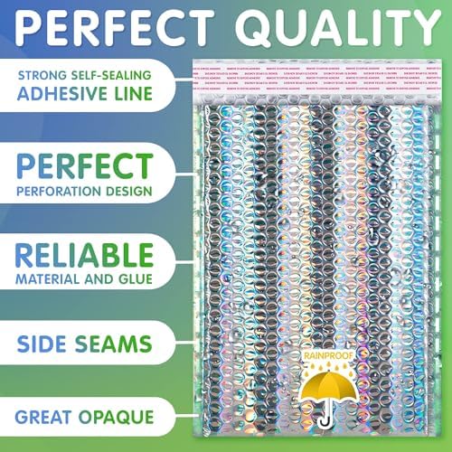 Metallic Bubble Mailers 9.5 x 13.5 Inch Holographic, Self Seal Closure, 3/16 Inch Cushioning, Padded Shipping Envelopes Pack of 125 - Image 3
