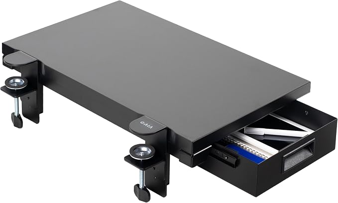 VIVO Black Clamp-on 24 x 14 in Desk Extender, DESK-EXT24D | Premium, Built-in Storage Drawer, Keyboard Tray, Side Table Extension Office Organizer by Unknown