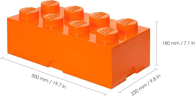 LEGO Storage Brick 8 12.1 L Storage Box with Lid Orange | LEGO Brick Storage Box Stackable Organizer Toy, Desk & Shelf Storage 12.1 L Capacity Brick Size 8 - Image 4