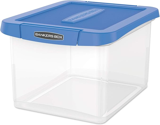 Bankers Box Heavy Duty Plastic File Storage, Letter/Legal Files, 14" X 17.38" X 10.5", Clear/Blue, 2/Pack by BankersBox