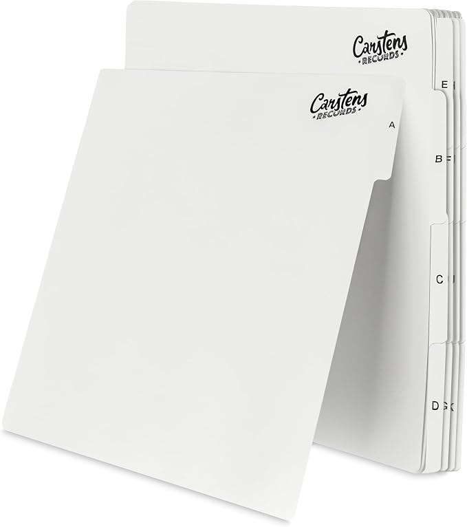 Carstens Records Heavy Duty Vinyl Album Dividers | 12" LP Separators with Tabs | Made in The USA | Music Organizer Tabs for Collectors (White, Double-Sided, A-Z Vertical Tabs, 26 Tab Set) by CarstensRecords