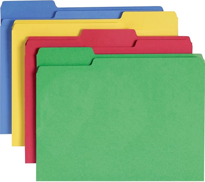 Smead CutLess File Folder, 1/3-Cut Tab, Letter Size, Assorted Colors, 100 per Box (11959) by SMEAD