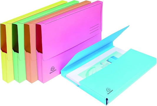 Exacompta - Ref 47970E - Super Pocket Wallets - 245 x 325mm in Size, Suitable for A4 Documents, 30mm Expanding Gusset, 210gsm Midweight Manilla - Assorted Colours (Pack of 10) by +Office+Supplies
