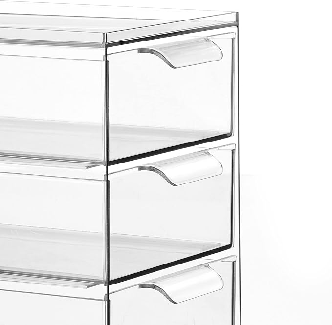 mDesign Plastic Stackable Organizer with 3 Drawers - Pull-Out Drawer Storage Bin for Bathroom Sink/Cabinet Organization - Perfect for Makeup, Small Towels, and More - Lumiere Collection, 4 Pack, Clear - Image 6