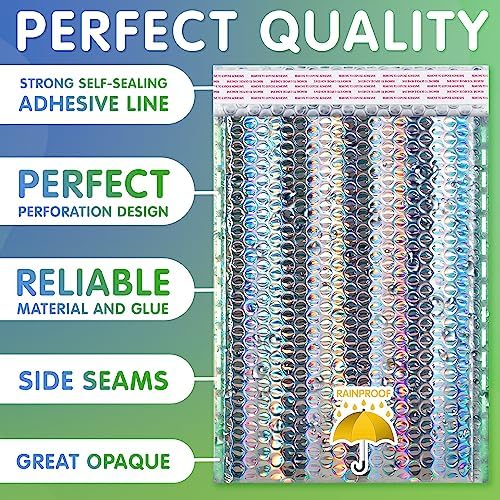 Metallic Bubble Mailers 5 x 9 Inch, Pack of 250 Holographic With Sturdy Adhesive Seal, Cushioning Opaque Envelope, Waterproof Foil - Image 3