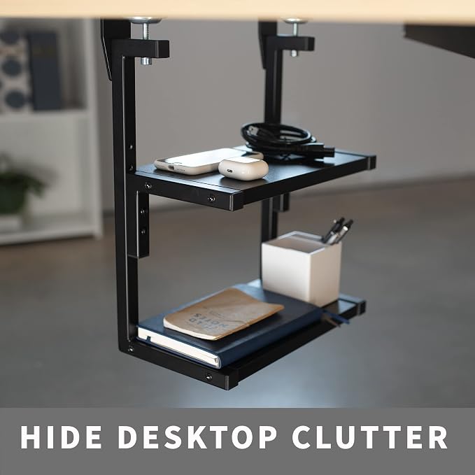 VIVO Clamp-on 13 inch Above or Below Desk 2-Tier Shelving Unit for Table Accessories, Gaming Devices, and More, Storage Tray, Desktop Organizer, Black, STAND-SHELF2C | Above or Below Desk, 2 Level Shelving Unit for Table Accessories, Gaming Devices, an... - Image 6