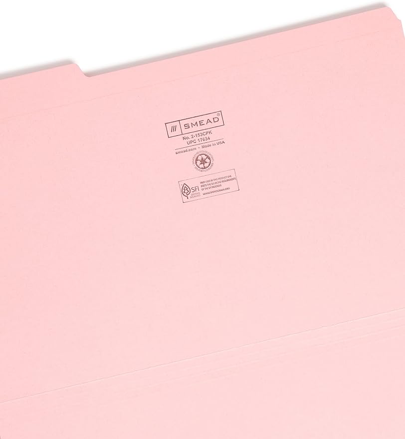 Smead File Folder, Reinforced 1/3-Cut Tab, Legal Size, Pink, 100 per Box (17634) - Image 3
