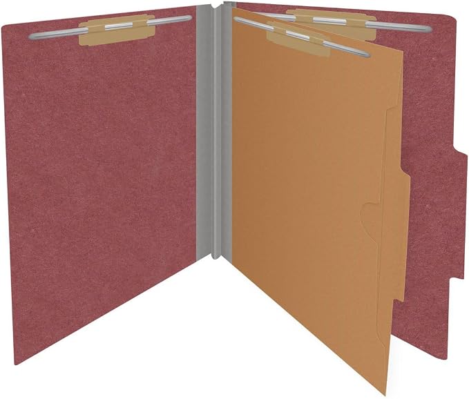 25 Pt. Pressboard Classification Folders, 2/5 Cut ROC Top Tab, Letter Size, 1 Pocket Divider, Dark Red (Box of 10) - Image 3