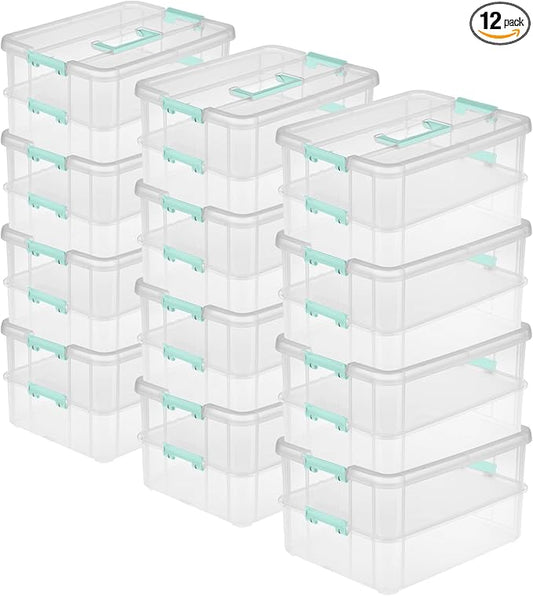 STERILITE Convenient Home 2-Tier Layer Stack Carry Storage Box, Clear 12-Pack 12 X 1 by Sterilite