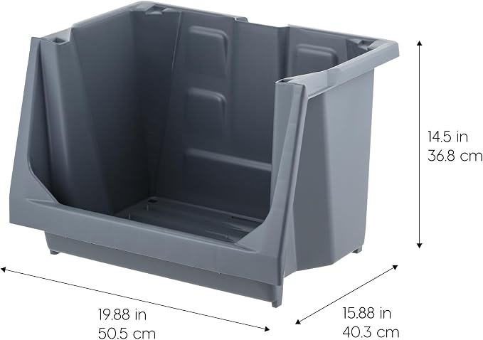 IRIS USA 3-Pack Large Open Front Storage Bins, Gray | Organize tools, hardware, sporting goods, and household items with durable construction and space-saving vertical storage - Image 2