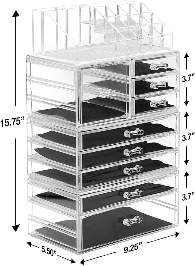 Sorbus Large Clear Makeup Organizer - Detachable 4-Piece Jewelry & Make Up Organizers and Storage Set - Spacious Cosmetic Display Tower - Makeup Organizer for Vanity, Bathroom, Dresser & Countertop - Image 3