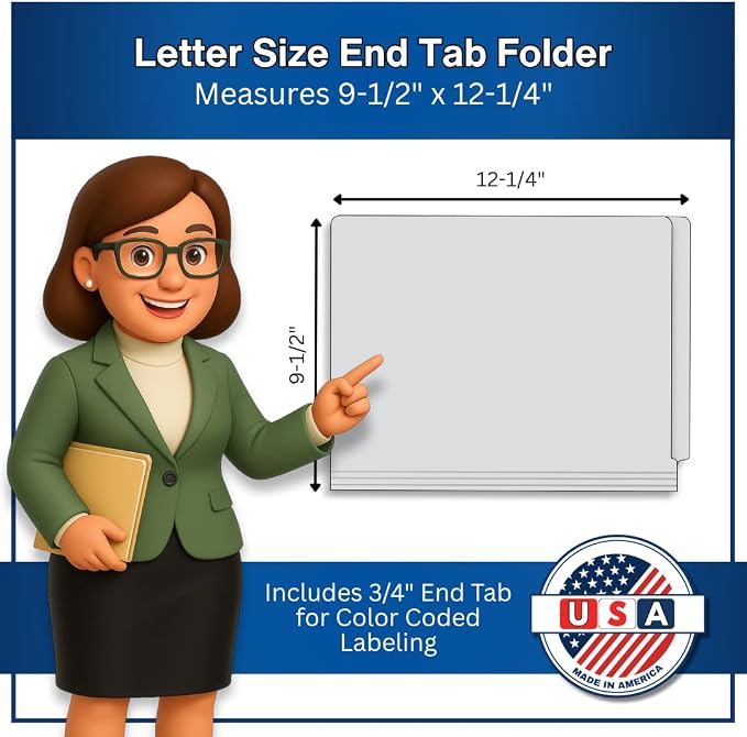 Gray File Folders, Doctor Stuff, Letter Size Reinforced End Tab Folder with 2" Bonded Fastener on Inside Back, 14 ptStock, Box of 50 - Image 2