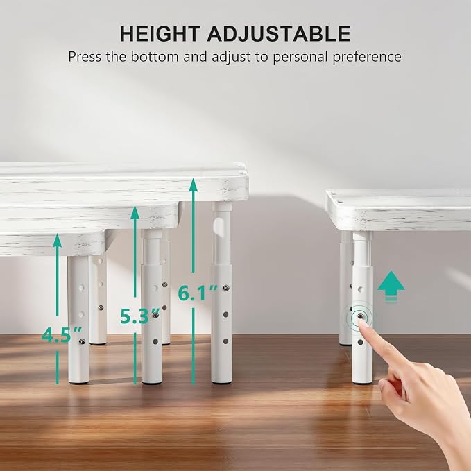 WALI Computer Monitor Stand for Desk, Adjustable Laptop Riser, up to 44 lbs | Desk Monitor Riser Underneath Storage, Fits Notebook, Laptops, Printers, for Home, Office, School(PTT001-M), Marble - Image 4