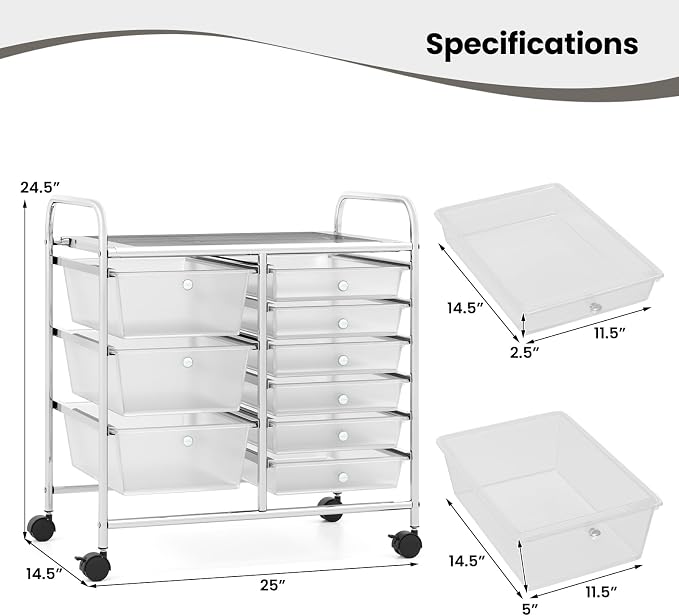 Giantex 9 Drawers Rolling Cart, Classroom Organizers, Storage Cart with Wheels, for Teacher Office Home School Supplies Tool Craft Art Paper, Clear - Image 3