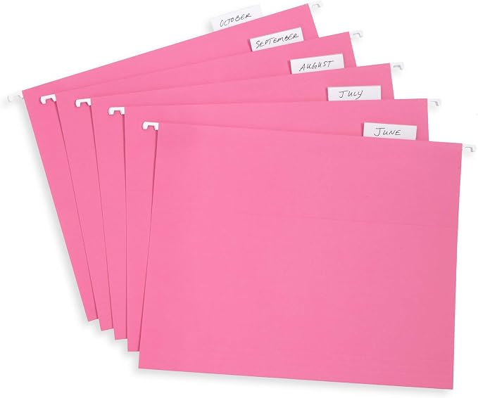 Blue Summit Supplies 50 Hanging File Folders, Letter Size, Pink | Reinforced letter size, 1/5 cut tabs, plastic tabs and inserts included, for filing cabinet, home, and office - Image 6