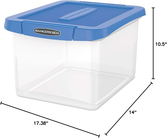 Bankers Box Heavy Duty Plastic File Storage, Letter/Legal Files, 14" X 17.38" X 10.5", Clear/Blue, 2/Pack - Image 9