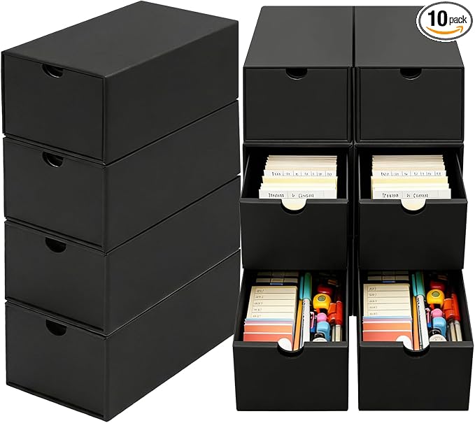 10Packs 4x6 Index Card Box,Index Card Organizer Box with Lid,Hold 10000 Cards,Black Recipe Holder for 4''x6'' Notecard Recipe Flashcard Card by aopule