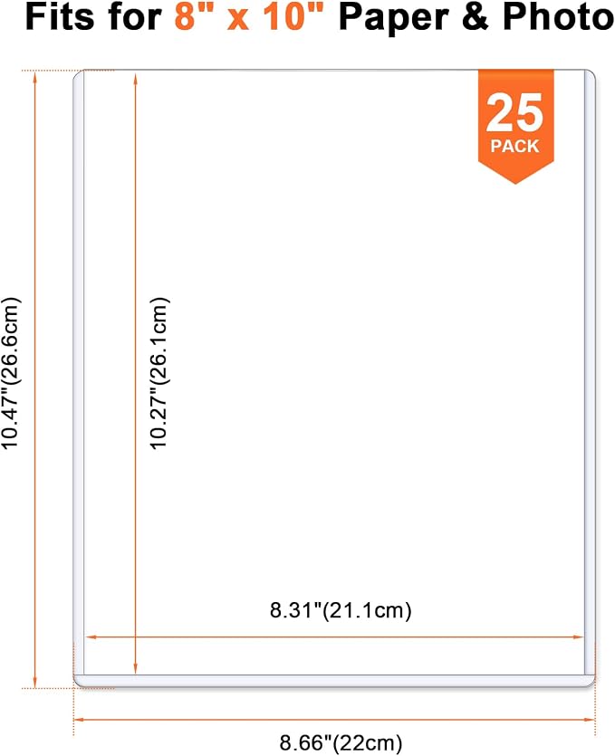 Ndsox 25 Pack 8" x 10" Rigid Print Protectors Clear Hard Plastic Sheet Protectors Top Loading for Photographs, Photo Papers, Posters, Prints, Birth Certificates, Heavy Duty No-Hole Rigid Photo Sleeves - Image 4